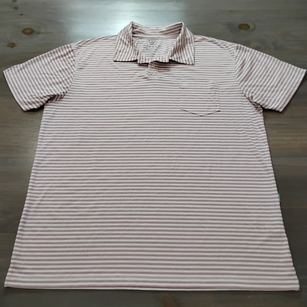 Vissla Golf Polo Shirt Men's XL Tan White Stripe Logo DriRelease Performance